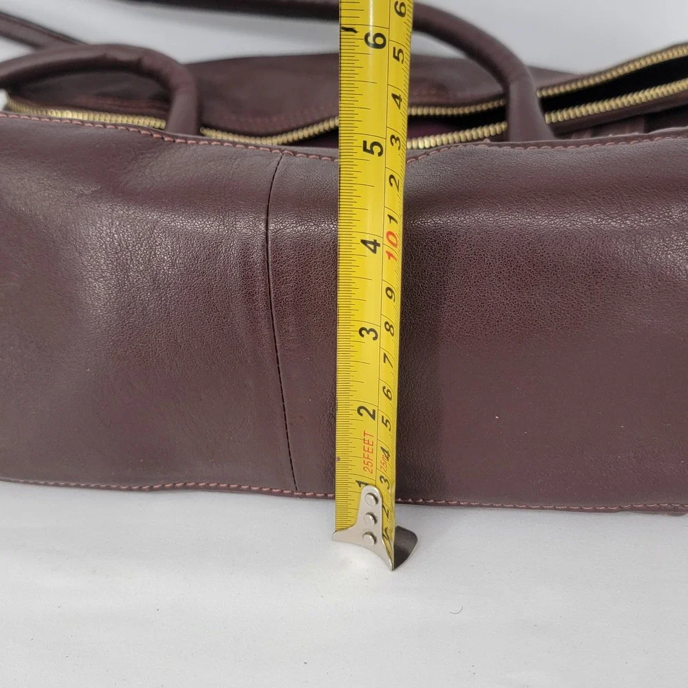 B. Makowsky Burgundy Leather Shoulder Bag Turn Lock Gold Hardware Satchel - Picture 11 of 13